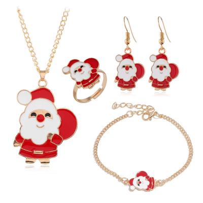 China TRENDY Hot Sale Christmas Santa Necklace Bracelet Earrings Ring Christmas Jewelry Sets For Women for sale