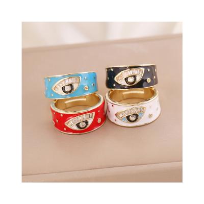 China Colorful BOHEMIA Style Bohemian Alloy Enamel Zircon Evil Eye Rings For Women for sale