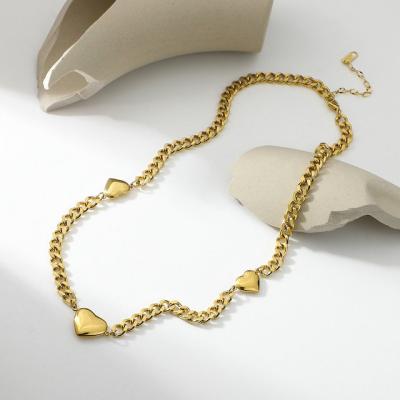 China FASHIONABLE 316L Stainless Steel 18K Gold Plated 18K Gold Plated Hip Hop Heart Link Chain Cuban Necklace For Women for sale