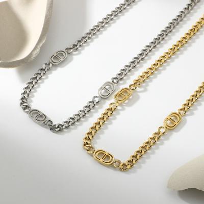 China TRENDY 316L Stainless Steel 18K GOLD Plated CD Pendant 6.1 Mm Cuban Link Chain Necklace For Women And Men for sale