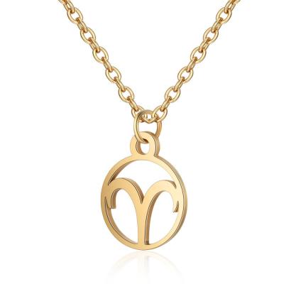 China TRENDY Gold Stainless Steel Silver Rose Gold Plated Stylish Round 12 Zodiac Horoscope Sign Coin Pendant Necklace For Women And Men for sale