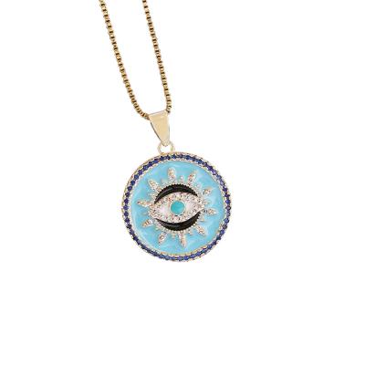 China TRENDY 18K Gold Plated Copper Enamel Moon Star Zircon Evil Eyes Charm Pendant Necklace for sale