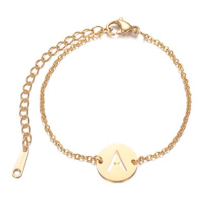 China Stainless Steel Chain Initial Charms Bracelet CLASSIC Gold Plated Alphabet Initial Letter Bracelet Men Women for sale