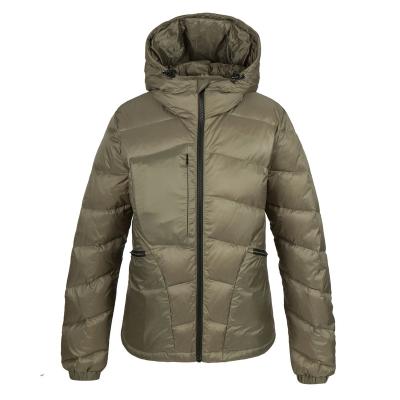 China Lightweight Thin Unpuffy Breathable Hood Women Down Jacket for sale