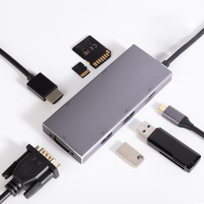 China 7 IN 1 Type-C HUB 7 in1 USB Hub 30HZ Show PD Charging Multi Port USB C Adapter Hub VGA SD TF Docking Station for sale