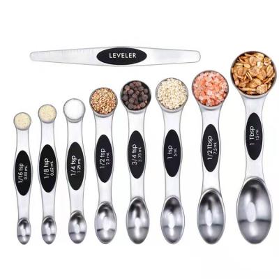 China 8 Pack Kitchen Tools Stainless Steel Measuring Cups And Spoons Double Sided Magnetic Measuring Spoons Sets for sale