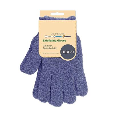 China EXFOLIATE Bath Logo Nylon Five Fingers Mitt Silk Skin Remover Exfoliator Gloves Body Scrubber Custom Dead Shower Exfoliating Gloves for sale