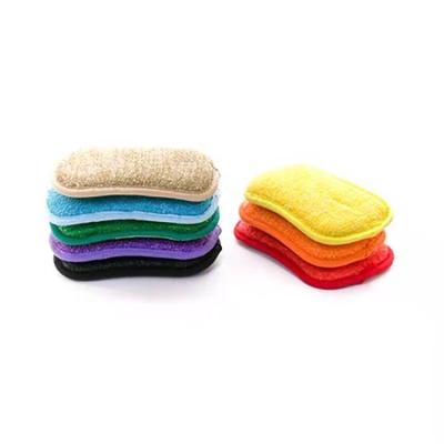 China Hot Selling Amazon Multi-Function Kitchen Sponge Wash Dish Microfiber Viable Biodegradable Bamboo Fiber Double Sided Cleaning Pad for sale