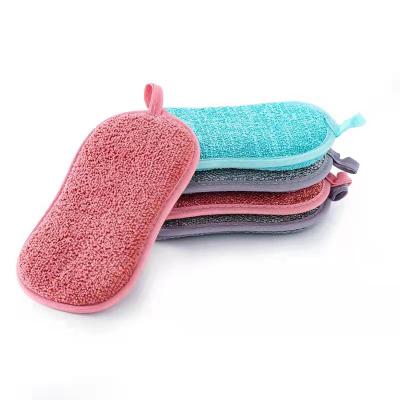 China Viable Biodegradable Bamboo Fiber Microfiber Sponge Washing Dish Kitchen Sponge Multifunctional Double Sided Cleaning Pad for sale