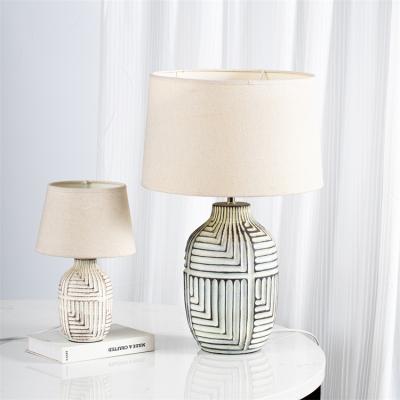 China EUROPEAN style ware modern creative ceramic base engrave European designer bedside style table lamp for sale