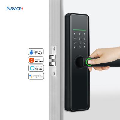 China Fingerprint Biometric Keyless Entry Keypad free Handle App Control IC Card Code Deadbolt Lock for sale