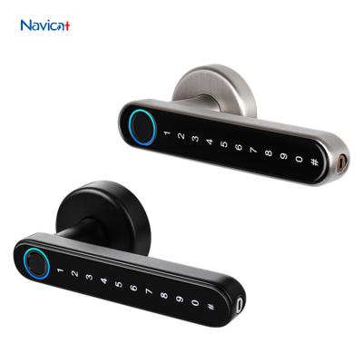 China Smart Keyless Black Modern Euro Fingerprint Blue tooth Code Number Zinc T Handle Door Lock for sale