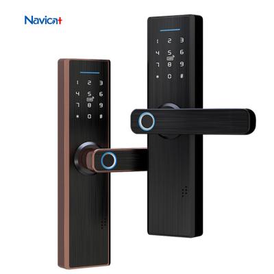 China Hotel Rfid Digital Entry Aluminium Code Fingerprint Door Handle Lock Set Aparteman for sale