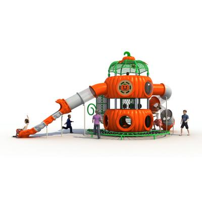 China Large Kids Kindergarten Theme Pumpkin Slide Outdoor Plastic Playground Durable Equipment Theme Park Set With Big Slide for sale