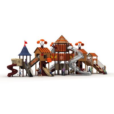 China Outdoor Plastic Slide Playgrounds Kindergarten Treehouse Kids Large Playground Equipment Set Durable Outdoor Playground Obstacle for sale