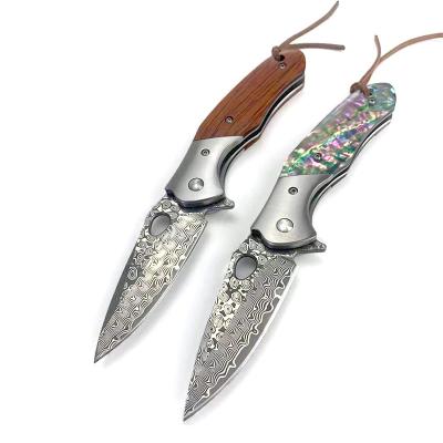 China Damascus Pocket Non-variable Survival Hunting Camping Folding Knife With Wood Handle for sale