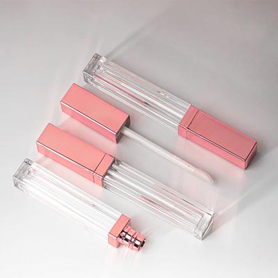 China Square 6ml Gold Lip Gloss Custom Logo Cosmetic Tube Transparent Pink Lip Gloss Liquid Lipstick Tube for sale