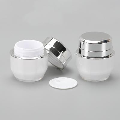 China White Silver Round Cosmetic Packaging Container Eye Essence Skin Care Empty Lid 15g Body Cosmetic Jar for sale