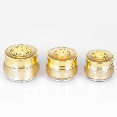 China 10g 12g 15g 20g 30g acrylic cream cosmetic jar low moq gold hat stock luxury ready cosmetic jar skin care for sale