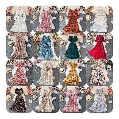 China Anti-wrinkle cheap dress Korean version of the thin large size women's long broken flower of a word skirt for sale