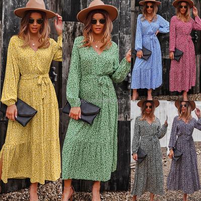 China Anti-wrinkle new summer new summer casual dress elegant lady sleeve v-neck beach vacation low price short flower lady sexy dress for sale