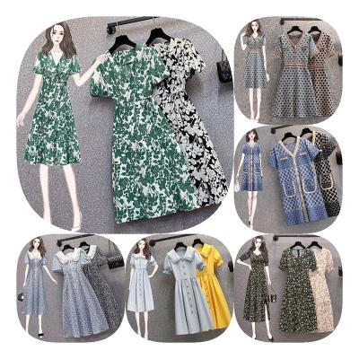 China 2022Summer New Original Color Original Color Women's Dress Short Sleeve Temperament Floral Slim Round Neck Skirt 01 for sale