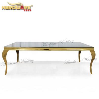 China Custom Mirror Table Furniture Stainless Steel Glass Top Wedding Table For Party Event for sale