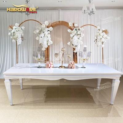 China Customized New Ideas Wedding Event Furniture Iron Metal Frame White MDF Dining Table for sale