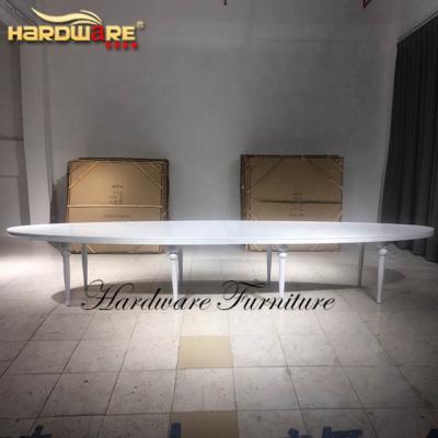 China Iron Dining White Wedding Dining Tables Tops Designs Iron Metal Legs MDF Oval Shape for sale