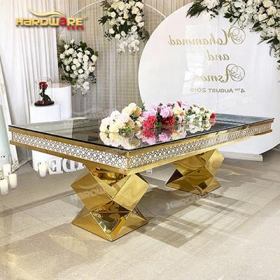 China Luxury Hotel Gold Stainless Steel Furniture Customized Wedding Color Led Dining Table for sale