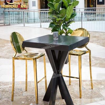 China Good welding stainless steel metal frame gold straight armrest modern bar stools with back for sale