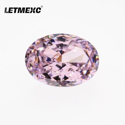 China Jewelry Making LETMEXC Diamond New Cubic Zirconia Loose High Carbon Stones Oval CZ Gemstone 4K Crushed Ice Cut Pink Color for sale