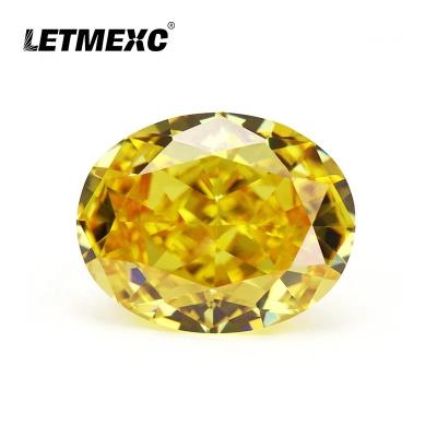 China Jewelry Making LETMEXC Diamond New Cubic Zirconia Loose High Carbon Stones Oval CZ Gemstone 4K Crushed Ice Cut Golden Yellow Color for sale