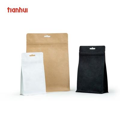 China Sustainable Flat Bottom Kraft Paper Pouch With Zipper Tea Coffee Storage Bags for sale