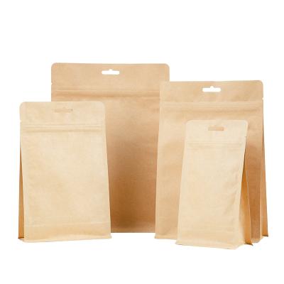 China Biodegradable Brown Kraft Paper Flat Bottom Pouch Bag Quadruple-Sealed Ziplock For Protein Powder for sale