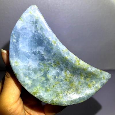 China China Wholesale Polished Blue Calcite With Peridot Blue Calcite Heart&Cat Bowl Shaped Face&Moon For Healing for sale