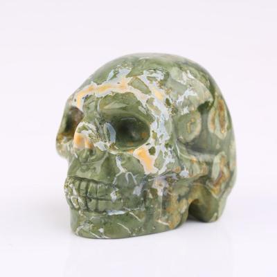 China Wholesale Natural Pyrite Picaso Moss Agate Rainforest Blood Amazonite Crystal Carved Skulls For Craft from China Mini Size 2inch for sale