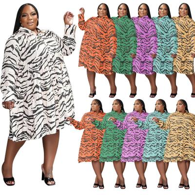 China New Fashion Leopard Print Lapel Breathable Long Sleeve Single Breasted Fashion Plus Size Women Casual Dress For Summer for sale