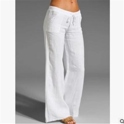 China Sustainable Women's High Waist, Wide Leg Pants, Big Foot, Flared Pocket Cotton And Linen Casual Pants for sale