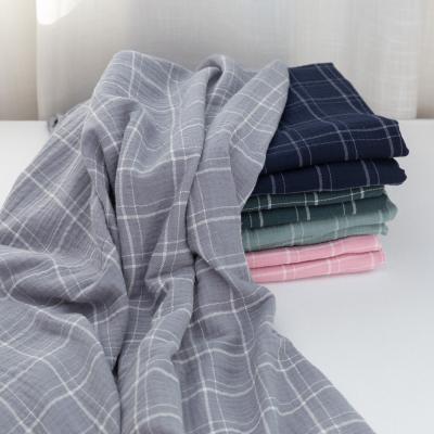 China Eco-Friendly European Style Fashion Check Printing Cotton Double Gauze Pretty Soft Muslin Wrap Cloth for sale