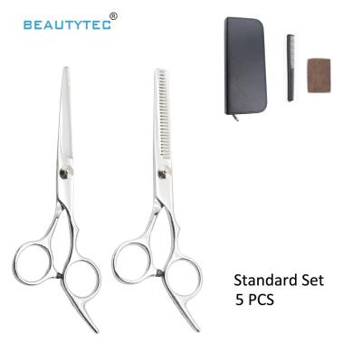 China Professional Straight Handed Scissors 5 PCS Hair Cutting Thinning Shears Standard Hairdressing Comb Scissors Set for sale