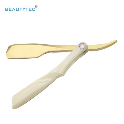 China Professional Wholesale Barber Shaving Razors Finish Single Blade Gold Single Blade Throat Beard Cutting Straight Barber Razor Folding Knife for sale