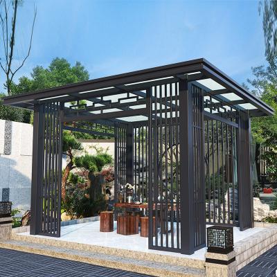 China Aluminum Alloy Sense Of Technology Customized Modern Louverd Gazebo Electric Aluminum Outdoor Gazabo Pergola With Led Strip for sale