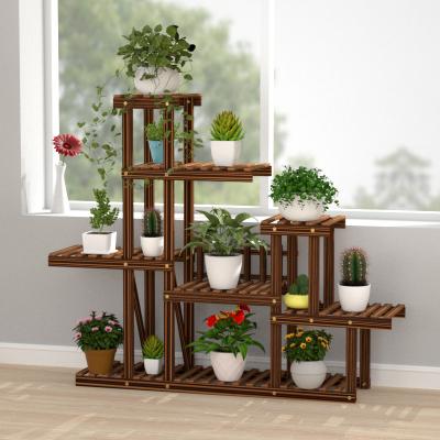 China 2021 HOT Modern Balcony Flower Rack Various Styles Garden Solid Wood Storage Flowerpot for sale