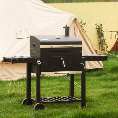 China Amazon Adjustable Heavy Duty Charcoal Size Black Oven with Wheels Folding Large Table Charcoal BBQ Grills for sale