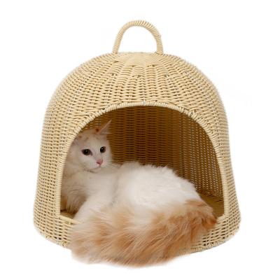 China Chew Proof Durable Flat Willows Weave Round Cat Dog Wicker Bed Rattan Cat Bed for sale