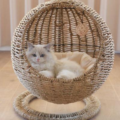 China Eco-living Waterproof Natural Healthy Pet Series Wicker Balcony Decorate Rattan Cane Small Dog Cat Indoor Plastic Cute Swing Chairs for sale