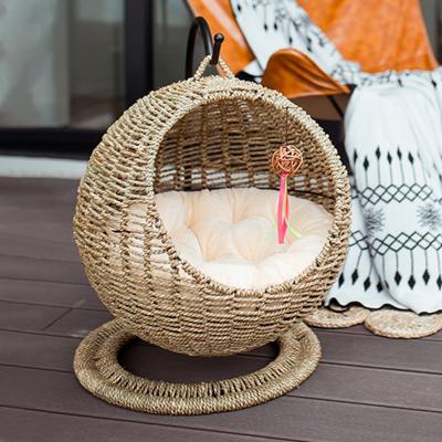 China Plastic Most Interesting Furniture Living Room Custom Cat Swing Rattan Round Mini Pet Hanging Basket for sale