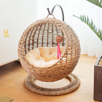 China New Plastic Manufacturer Rattan Wicker Hammock Swinging PE Rattan Large Pet Cat Hanging Chairs for sale