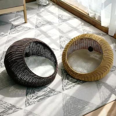 China New Design Cat House Woven Scratch Resistant Furniture Plastic Pet Supplies Rattan Pet Basket Bed for sale